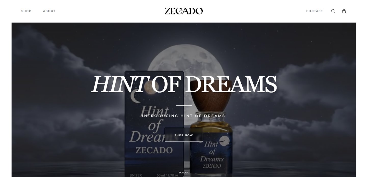 Screenshot of the Zecado Fragrance website